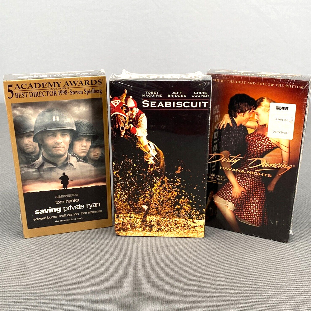 Lot 3 New Sealed VHS Movies Saving Private Ryan Seabiscuit Dirty Dancing 90s